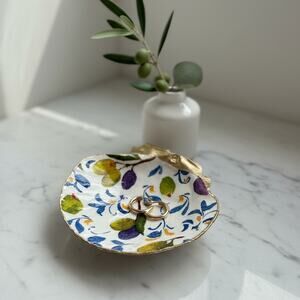 Mediterranean Trinket Jewelry Dish with Olives | Shell Jewelry Ring Holder